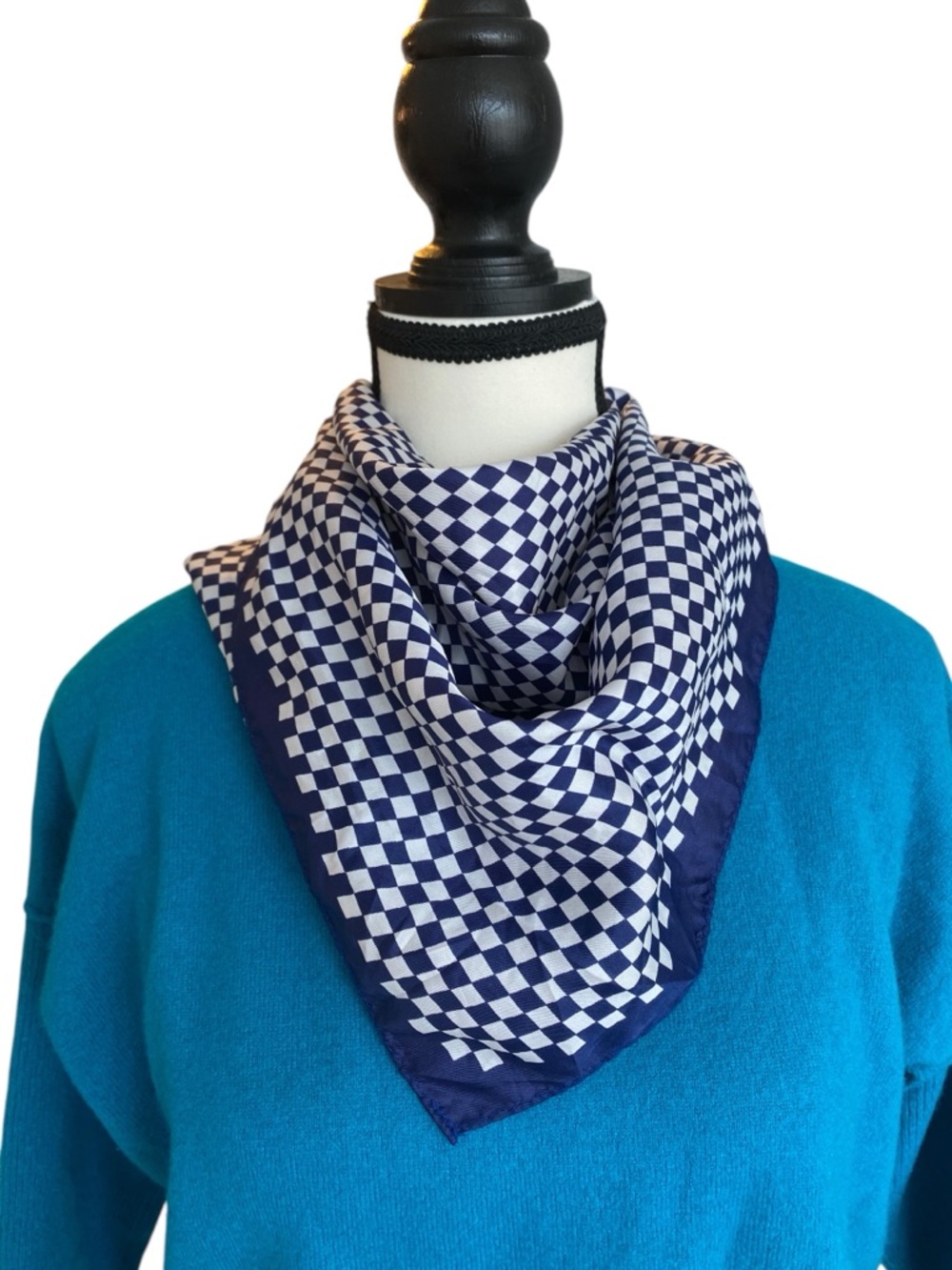 Classic Navy and White Checkered Scarf 25” x 25.5”